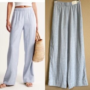 Abercrombie & Fitch NWT Light Blue White Stripe Wide Leg Linen Blend Pants XS